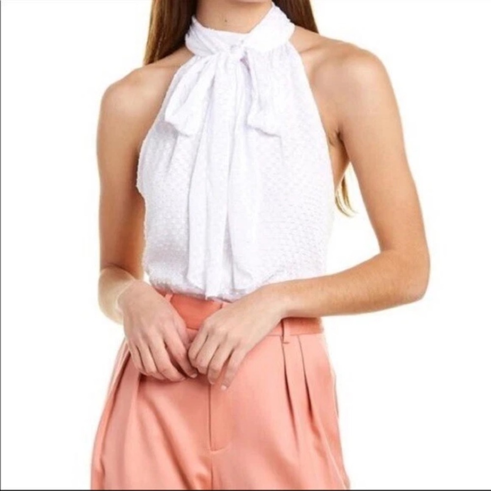 Alice + Olivia NWT Liana High Tie Neck Bow Top Blouse‎ Size Large